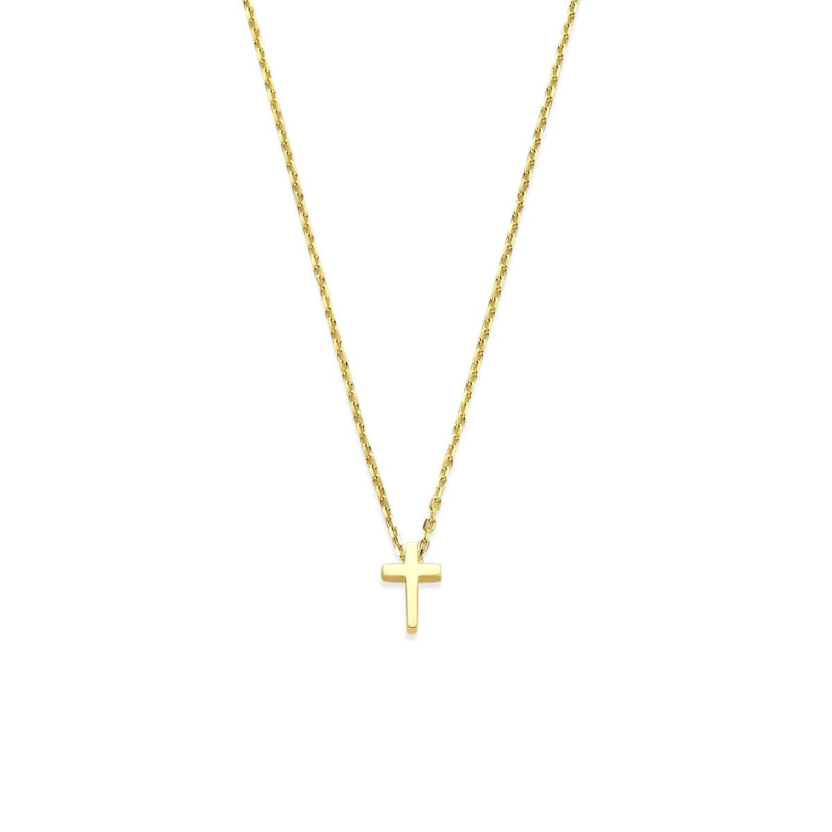 14k gelbgoldenes Collier mit einem kleinen Kreuzanhänger