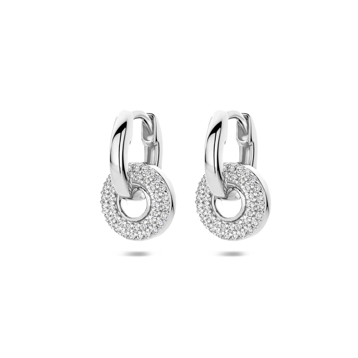 Silberne Ohringe mit Zirkonia, rhodiniert, in kreisförmigem Design mit funkelnden Steinen