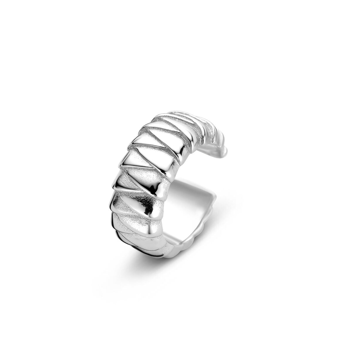 Zilberner Ear Cuff aus rhodiniertem 925 Silber mit strukturiertem Design