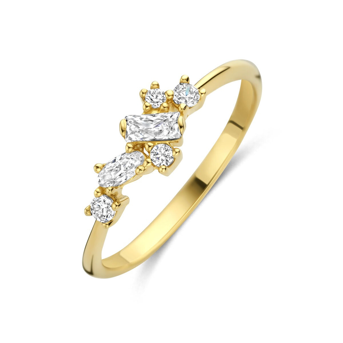 Damenring aus 14k Gelbgold mit Zirkonia in Entouragefassung