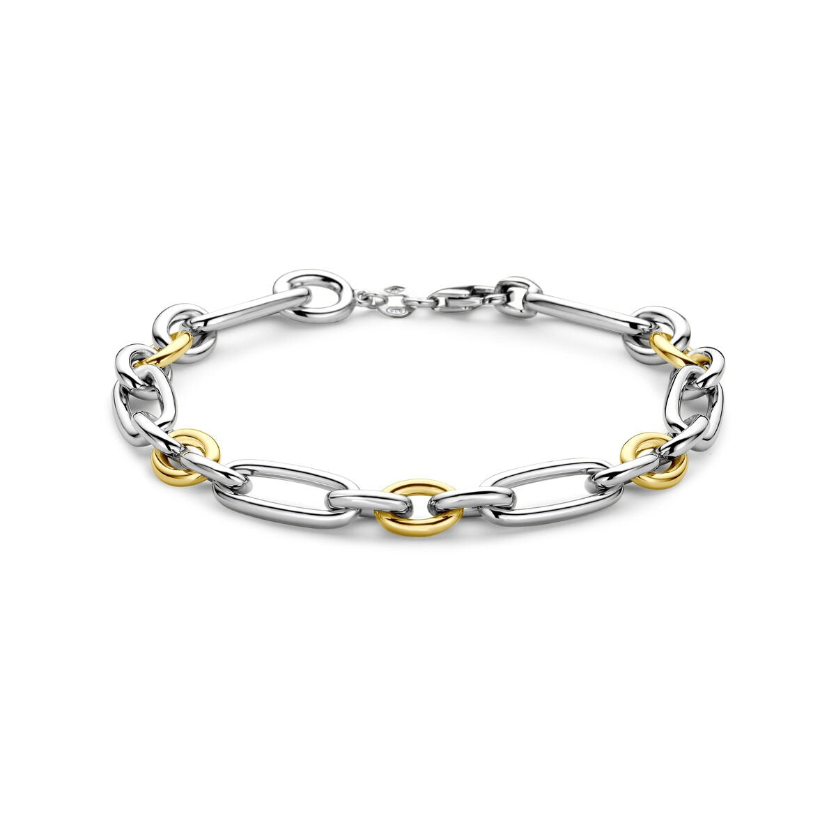 Armband aus 14k Gelbgold und Silber mit ovalen Gliedern und runden goldenen Akzenten