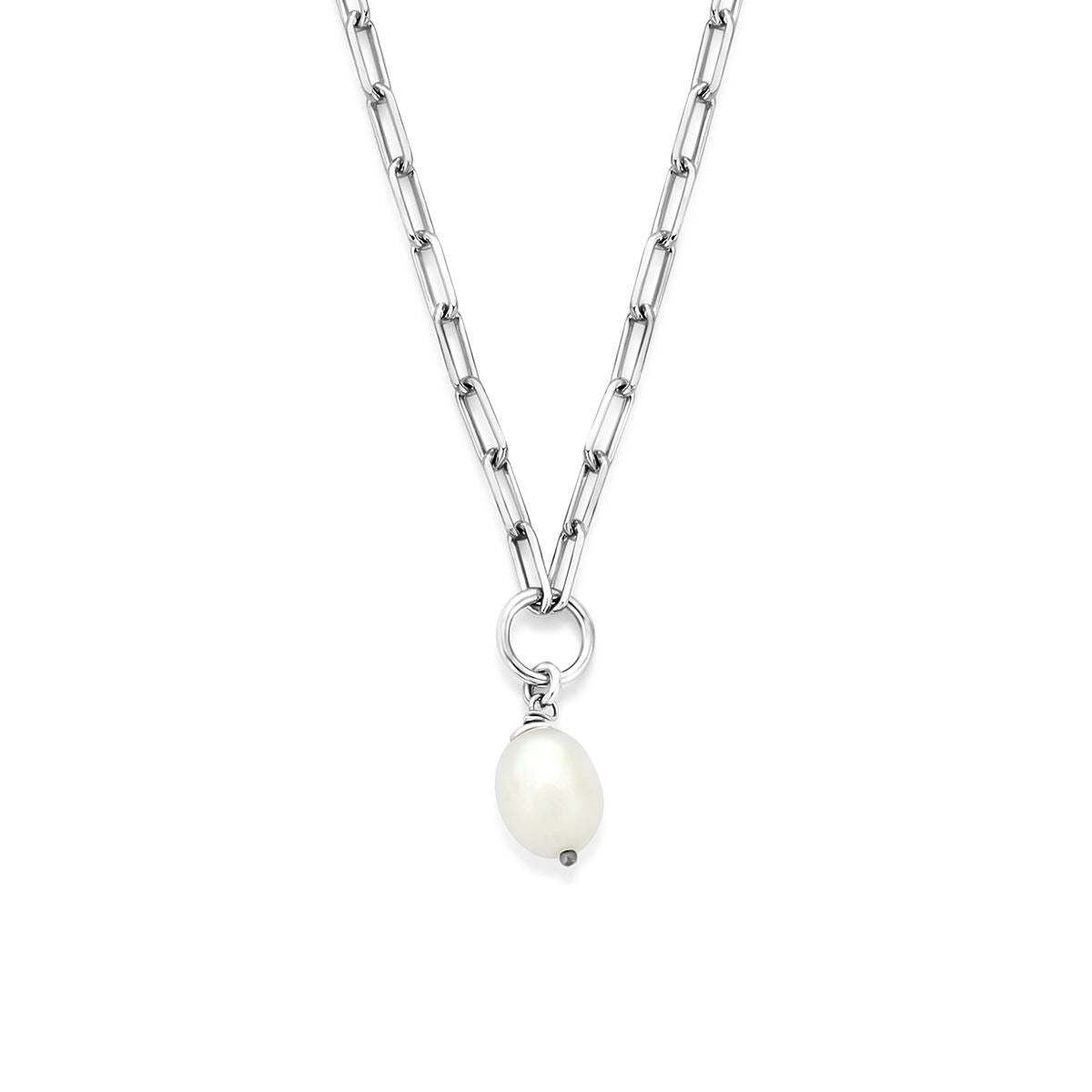 Gerhodiniertes 925 Silbercollier mit einer Süßwasserperle und ovalem Anhänger