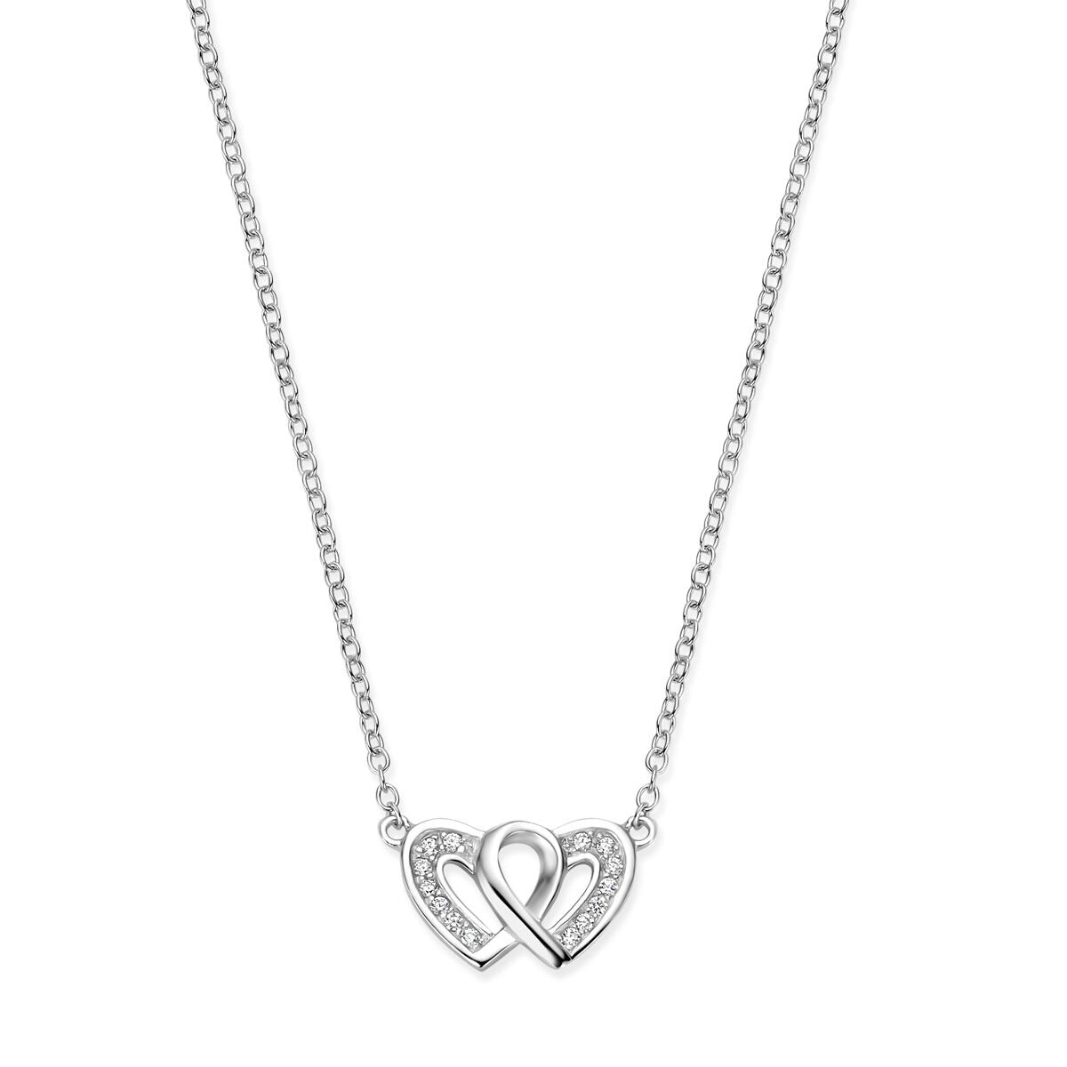 Silbernes Collier aus rhodiniertem 925 Silber mit zwei Herzen und Zirkonia-Steinen