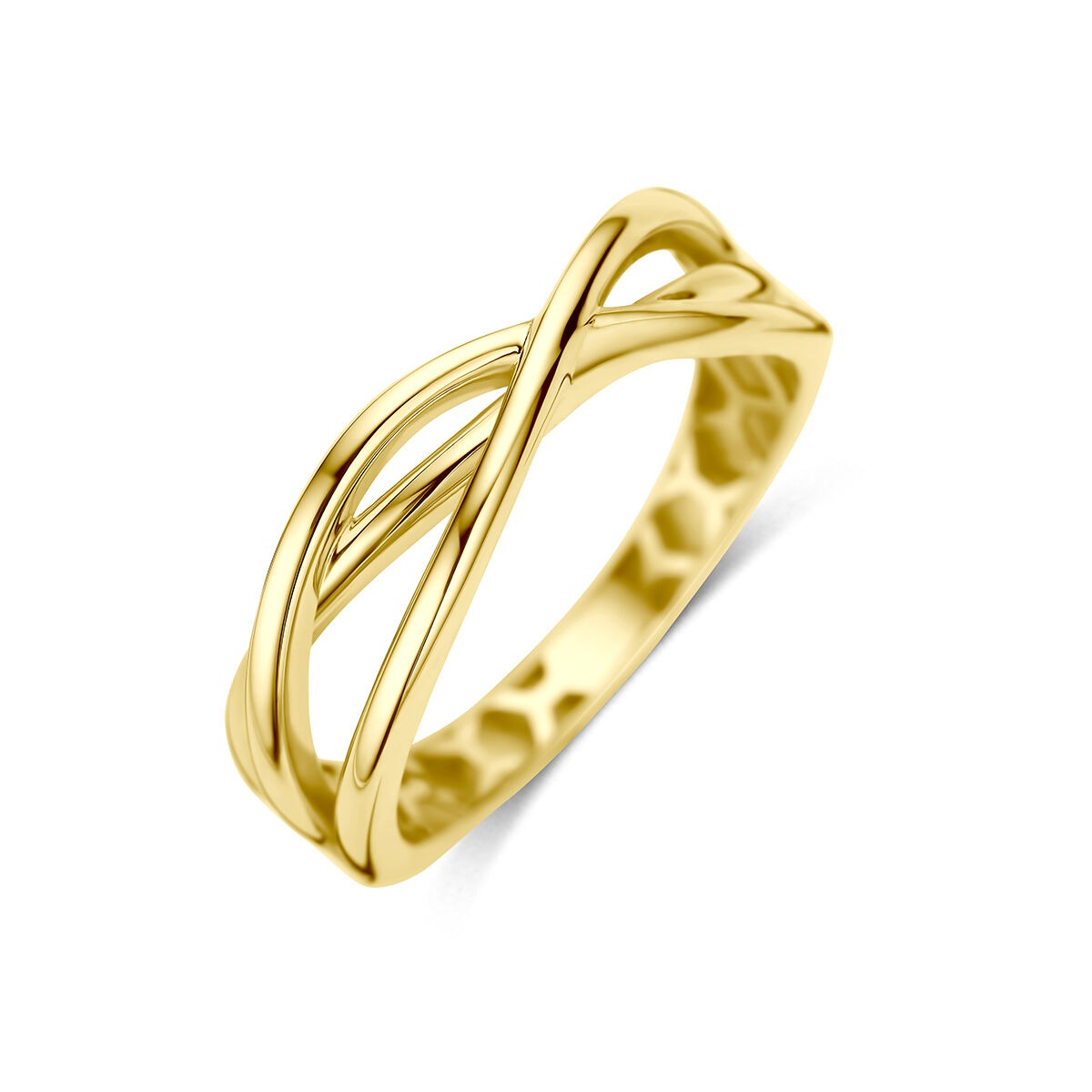 Ring aus 9 Karat Gelbgold mit geschwungenem Design und glänzender Oberfläche