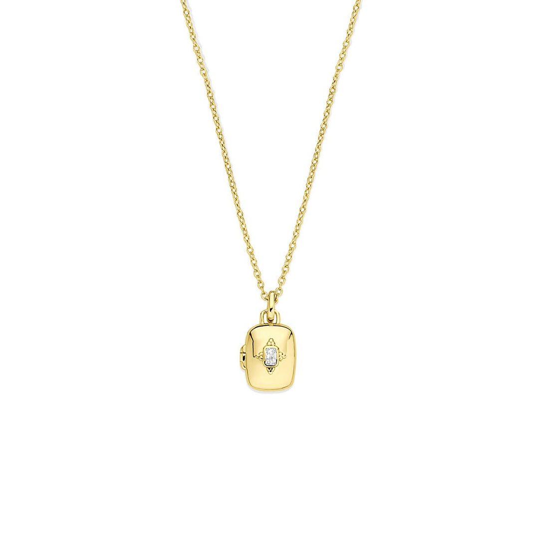 Verguld zilveren collier met zirkonia medaillon
