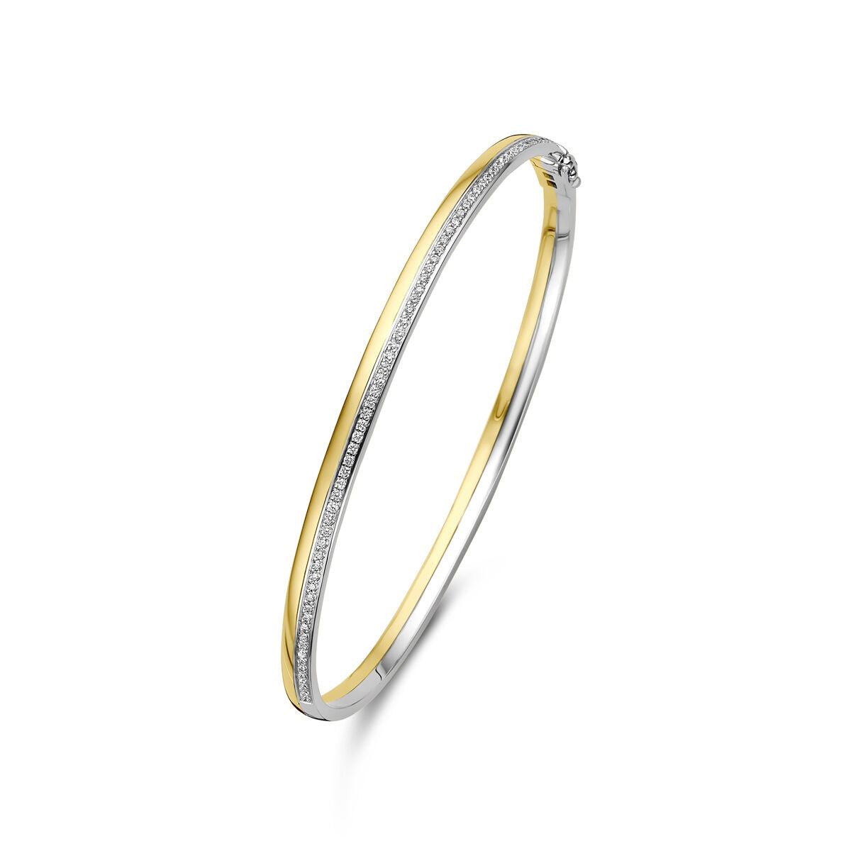 Bicolor Bangle aus 14k Gold mit Diamant, glänzende Oberfläche, schmal und elegant