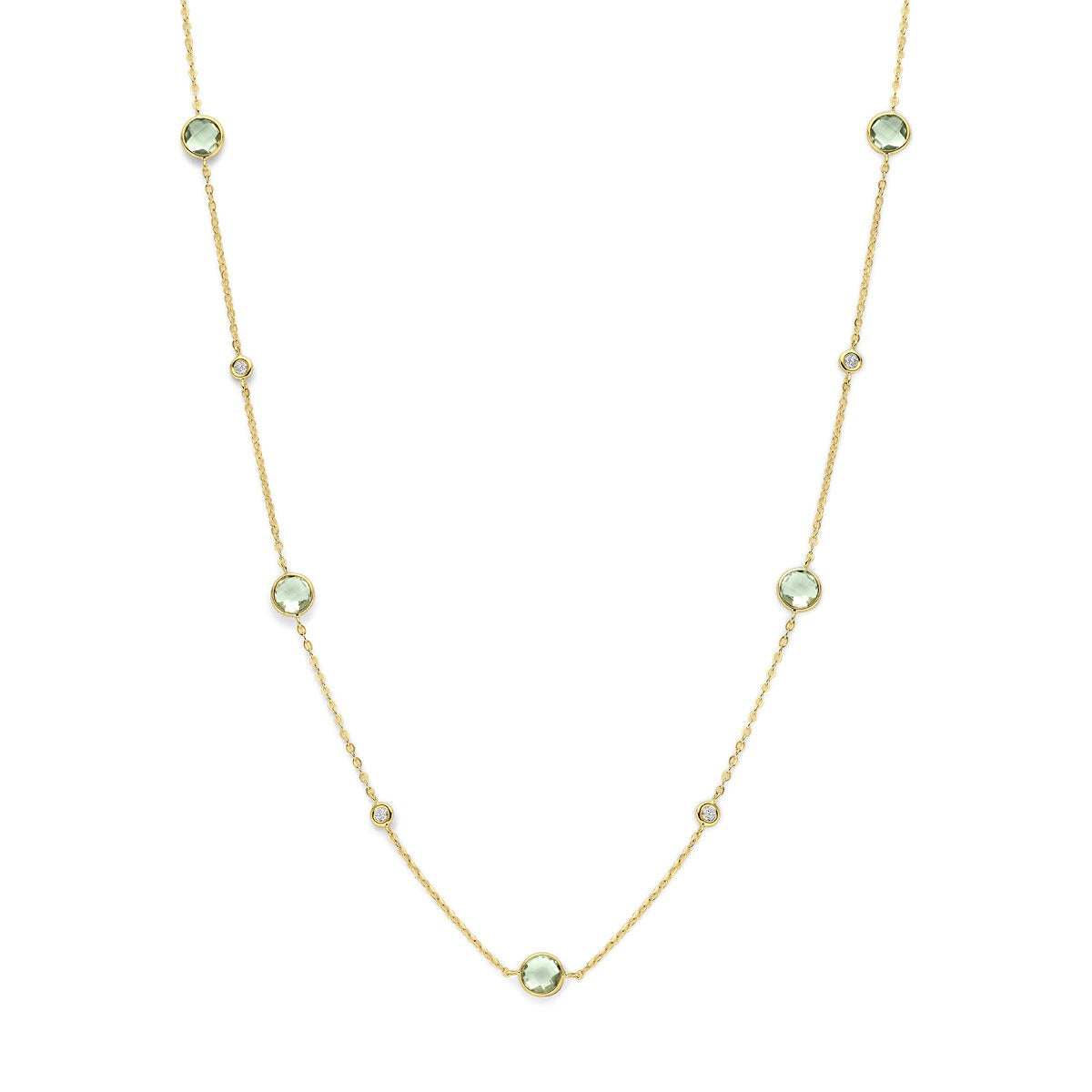 14k gelbes Goldcollier mit grüner Amethyst und Diamanten 0,25 ct