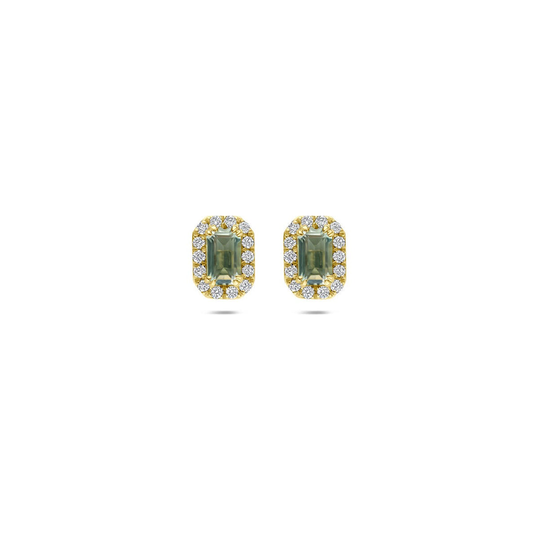14k Geelgouden oorknoppen met groene amethist en lab grown diamant