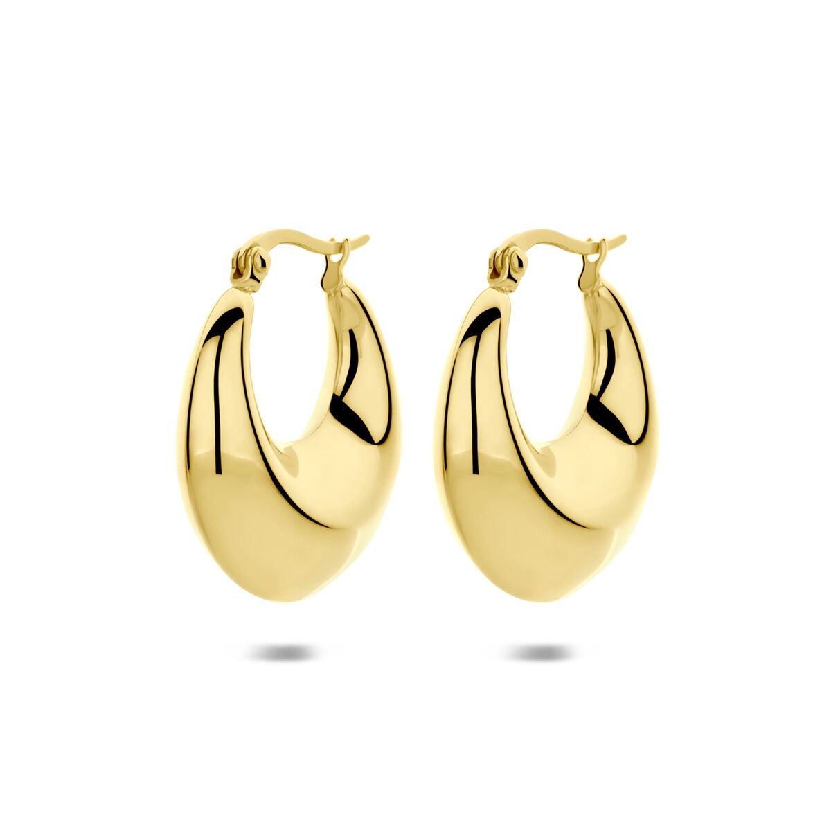 Goldfarbene Stahl-Ohrhänger mit einer Größe von 28x10mm und glänzender Oberfläche