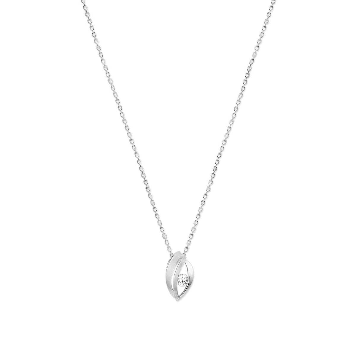 Silberne Kette mit solitärem Zirkonia-Anhänger in geschwungener Form