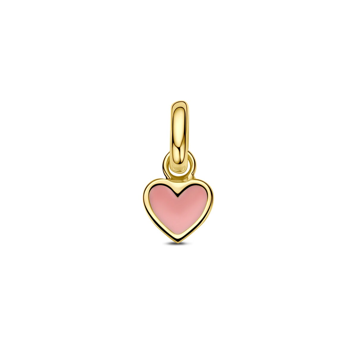 Hänger in Herzform aus 14k Gelbgold mit rosa Emaille-Füllung