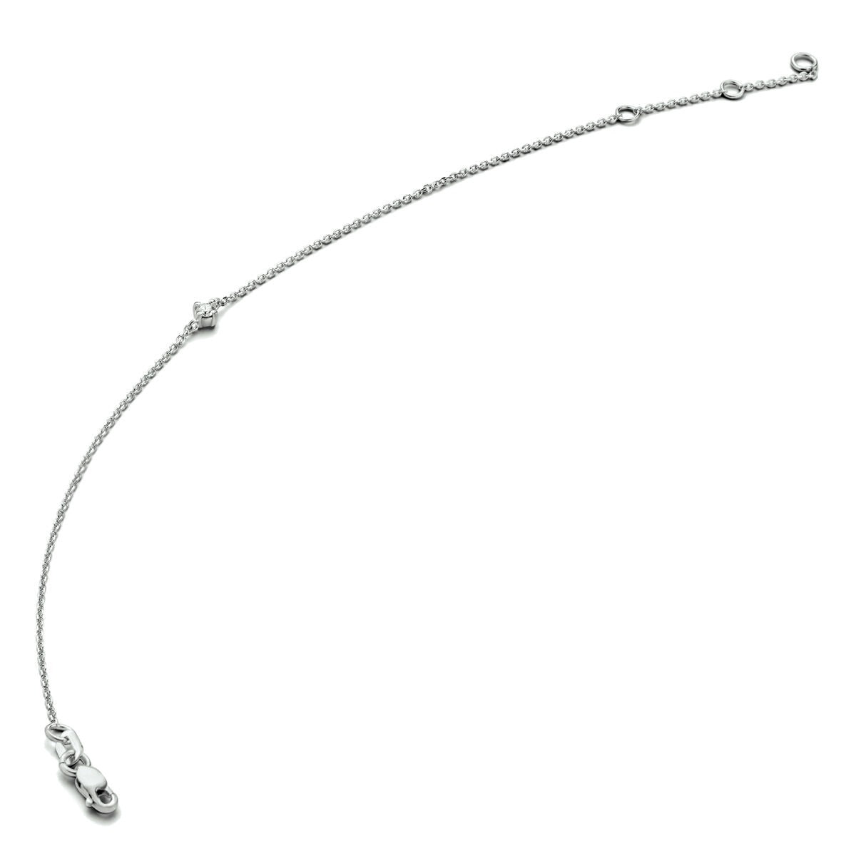 14k Weißgold-Armband mit einem 0,10 ct Diamanten und feiner Gliederkette