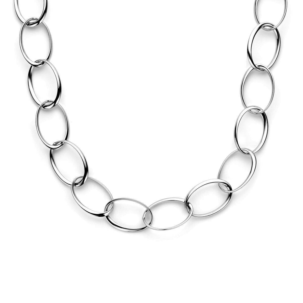 Collier mit ovalen Gliedern, 23 mm breit, 48 + 3 cm, rhodiniert in Silber