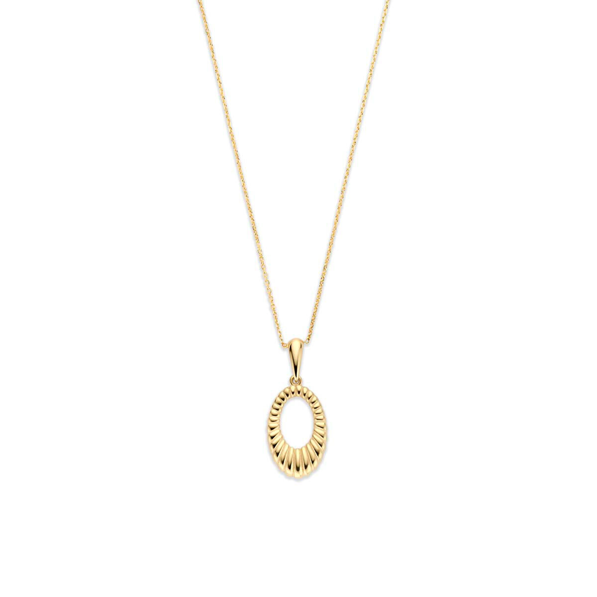 14k Gelbgoldenes Collier mit ovalem Anhänger und strukturiertem Design