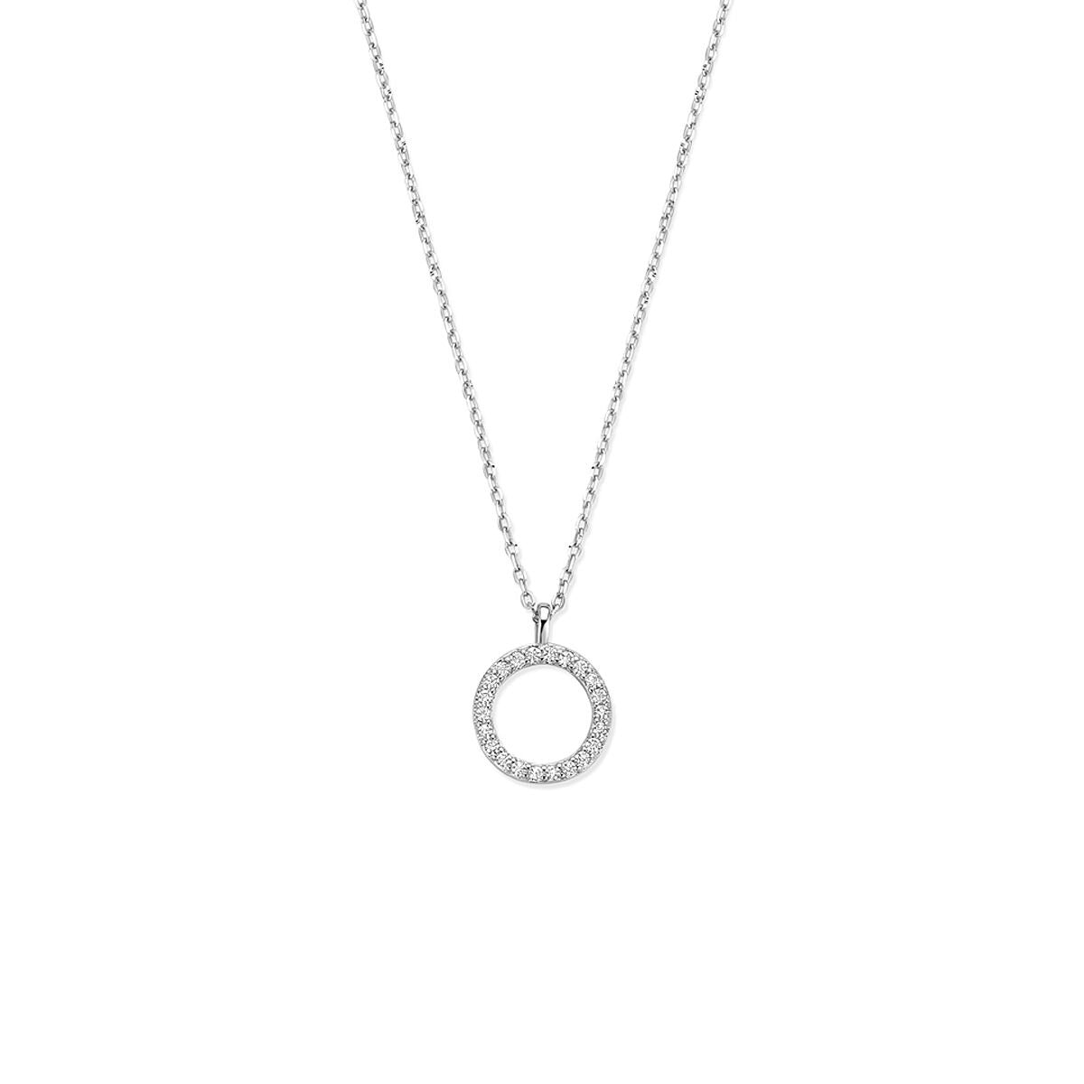 Silbernes Collier mit Zirkonia, 41-43-45 cm lang, mit rundem Anhänger im Kreisdesign