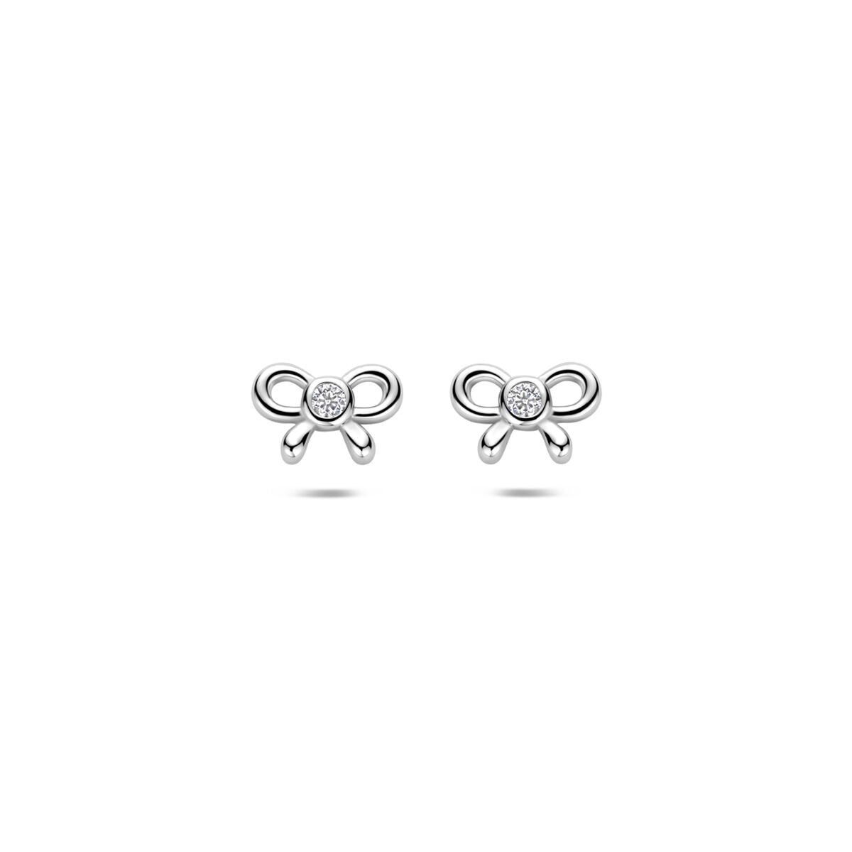 Gerhodinierte Ohrstecker aus 925er Silber in Form einer Schleife mit Zirkonia.