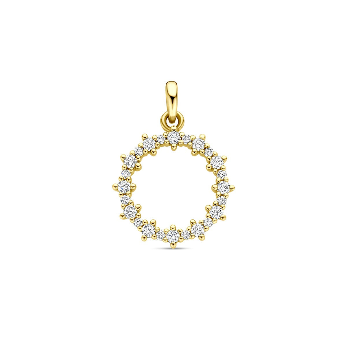 Hänger aus 14k Gelbgold mit 0,25 ct Diamanten, 18 mm hoch, kreisförmiges Design mit funkelnden Steinen