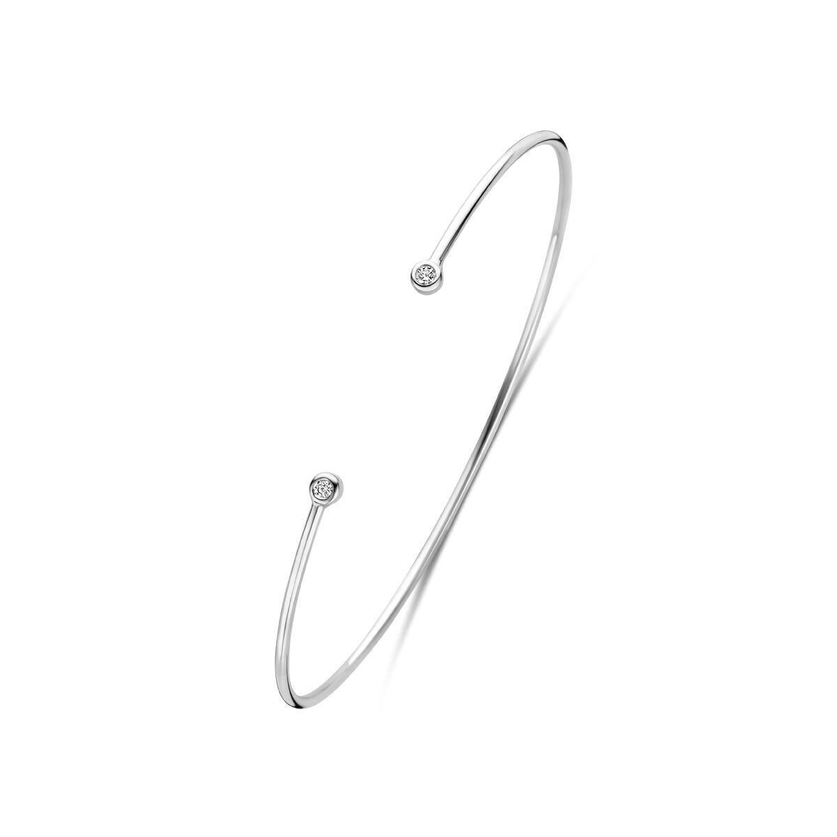 Klebender Armreif aus rhodiniertem 925 Silber mit zwei Zirkonia-Steinen an den Enden
