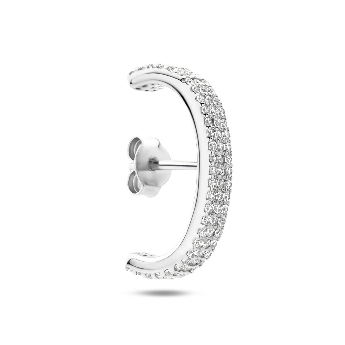 Gerhodinierte 925 Silber Ohrringe mit Zirkonia Pavé in geschwungener Form