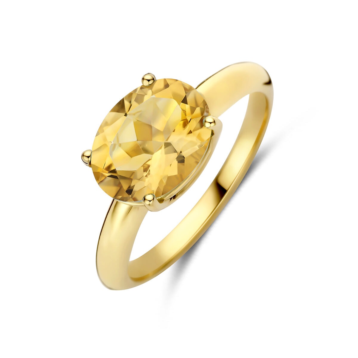 Ring aus 14 Karat Gelbgold mit ovalem, gelbem Citrin im Kranz gefasst