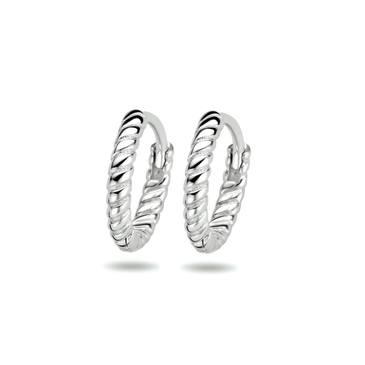 Silberne Klapp-Ohrringe aus rhodiniertem 925 Silber mit gedrehtem Design, Durchmesser 11 mm