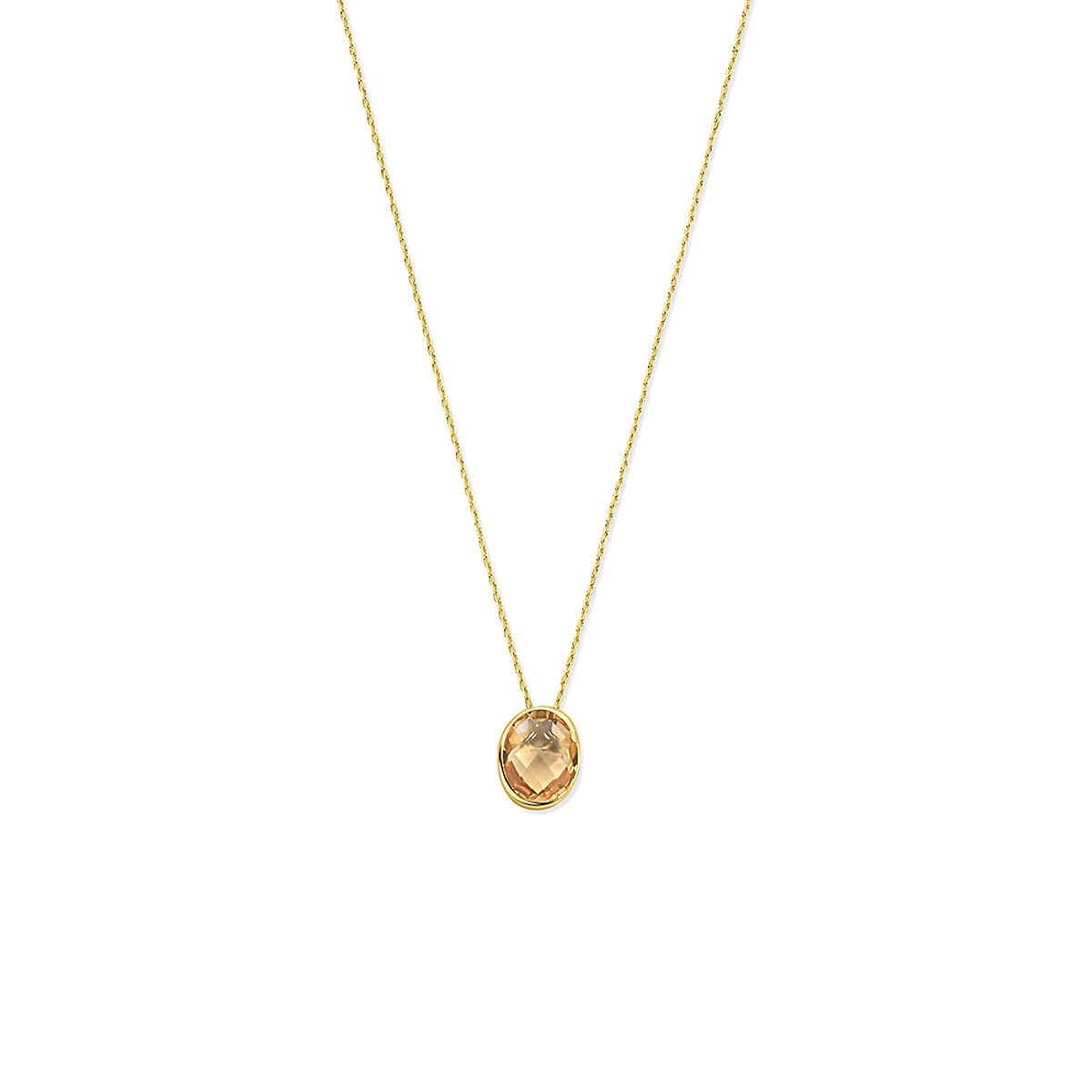 14k Gelbgoldenes Collier mit Citrin, 41-45 cm lang, mit ovalem Anhänger