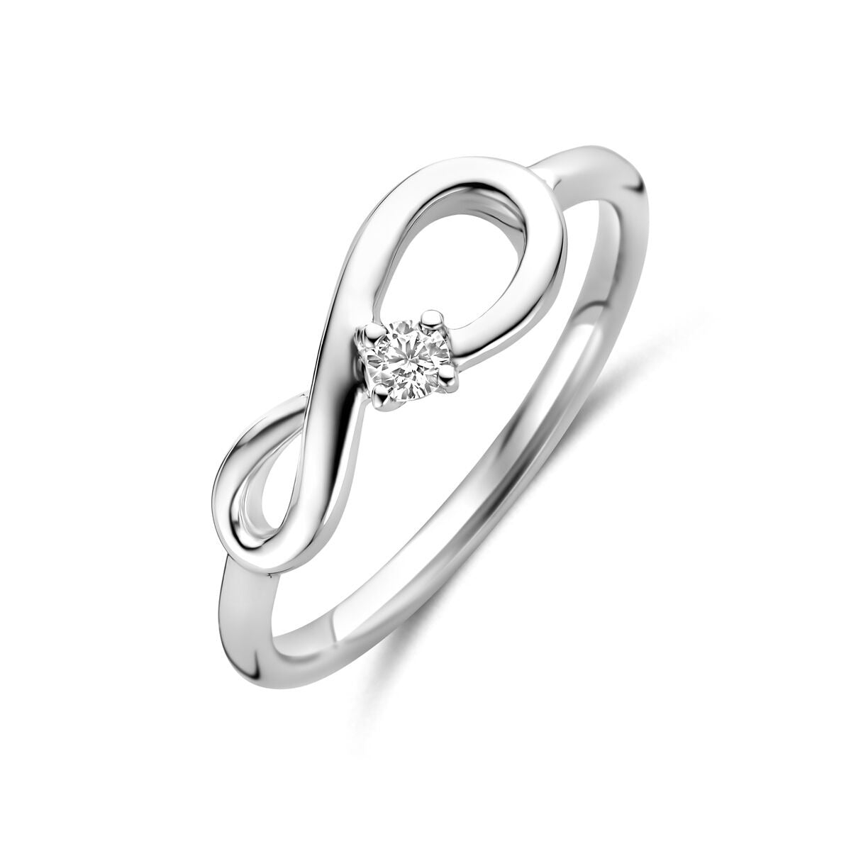 Ring aus rhodiniertem Silber mit Unendlichkeitssymbol und Zirkonia, 6,5 mm breit