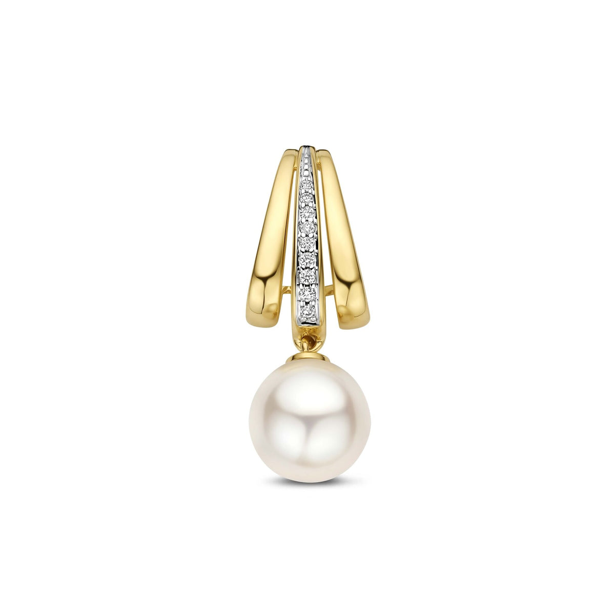 Hänger aus 14k Gelbgold mit einer Perle und Diamanten am oberen Teil