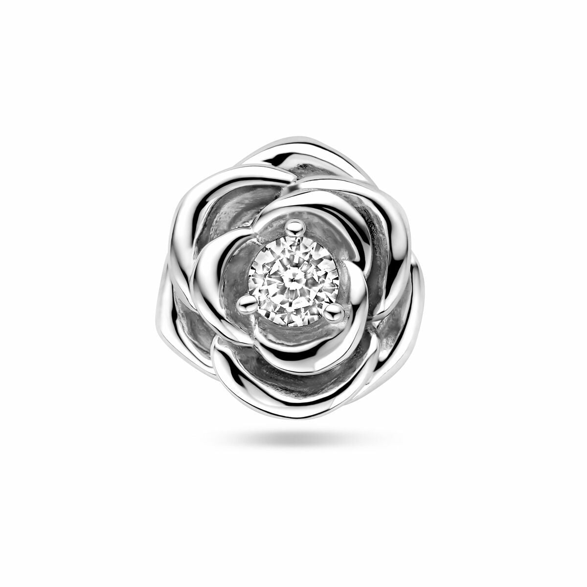 Hängender Silberring in Form einer Rose mit Zirkonia im Zentrum