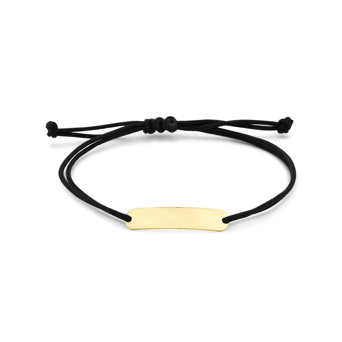 Gravurarmband aus 14k Gelbgold mit schwarzem Polyesterband