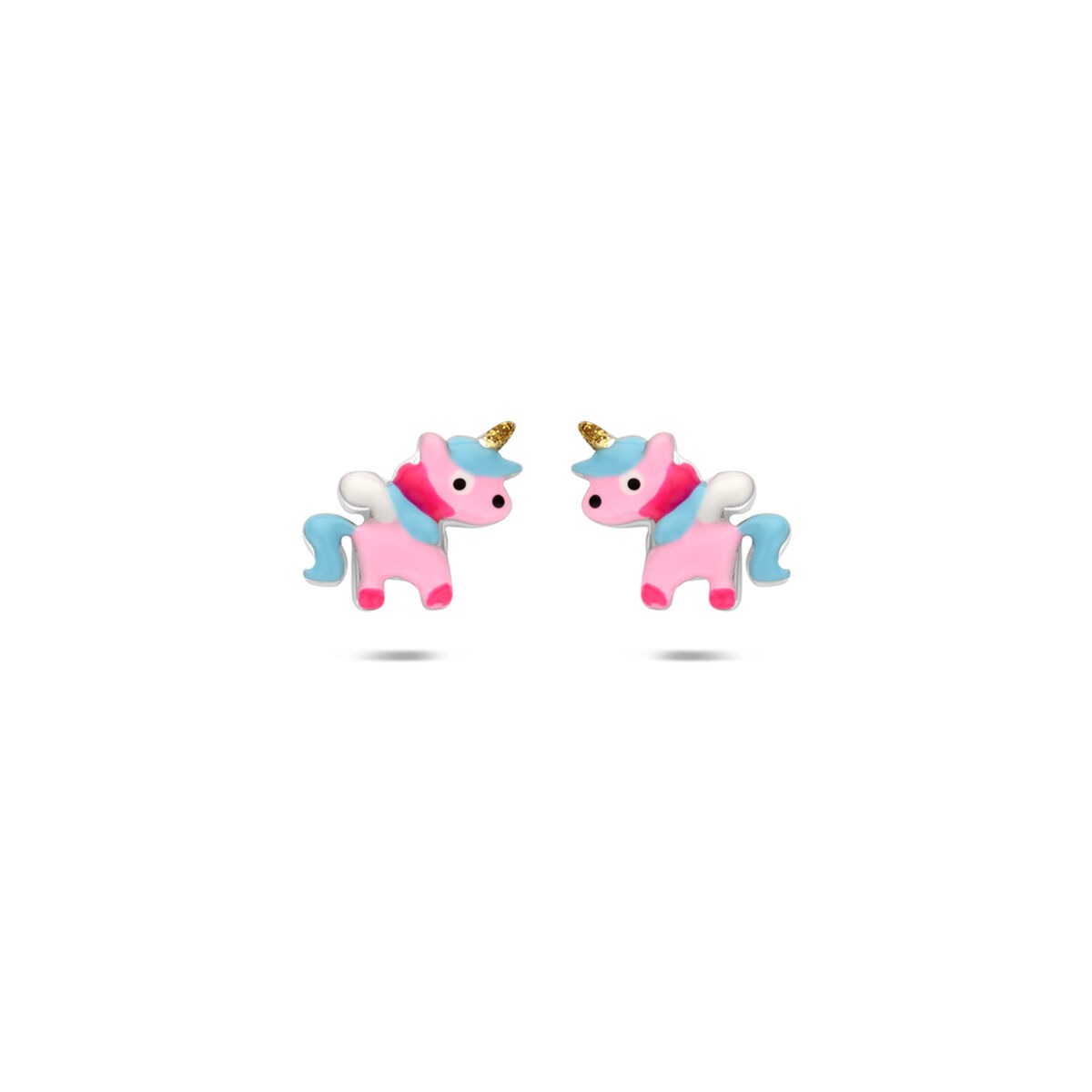 Gerhodineerte 925 Silber Kinderohrringe in Einhorn-Design mit pinken und blauen Farben