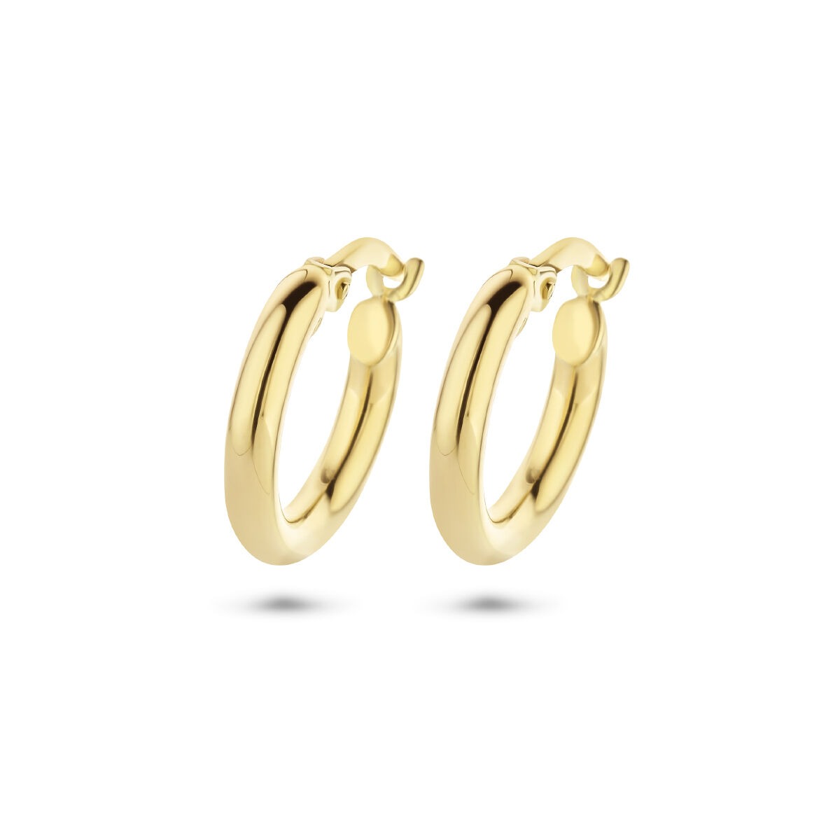 Runde, gelbvergoldete Ohrringe mit Hebelverschluss und glänzender Oberfläche