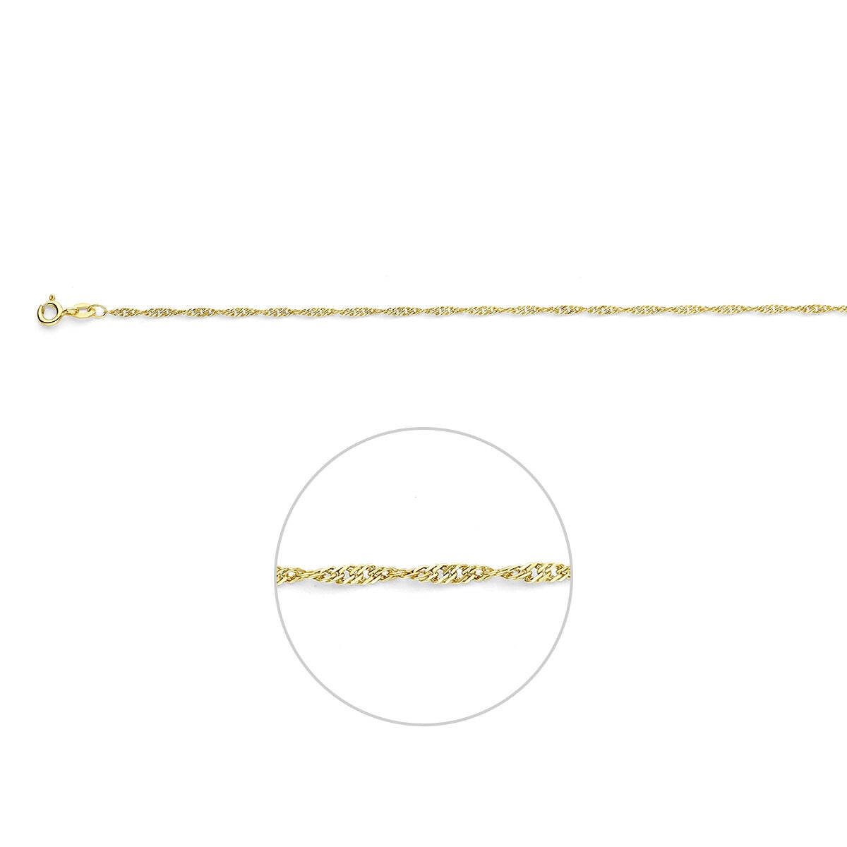 9k Gelbgoldenes Singapore-Armband mit feiner, gedrehter Kette und Karabinerverschluss