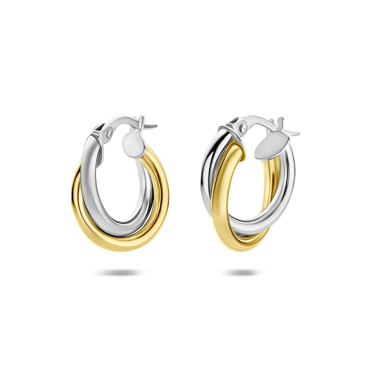 14K Bicolor Gelb- und Weißgold Ohrringe 4 mm Damen Klappverschluss