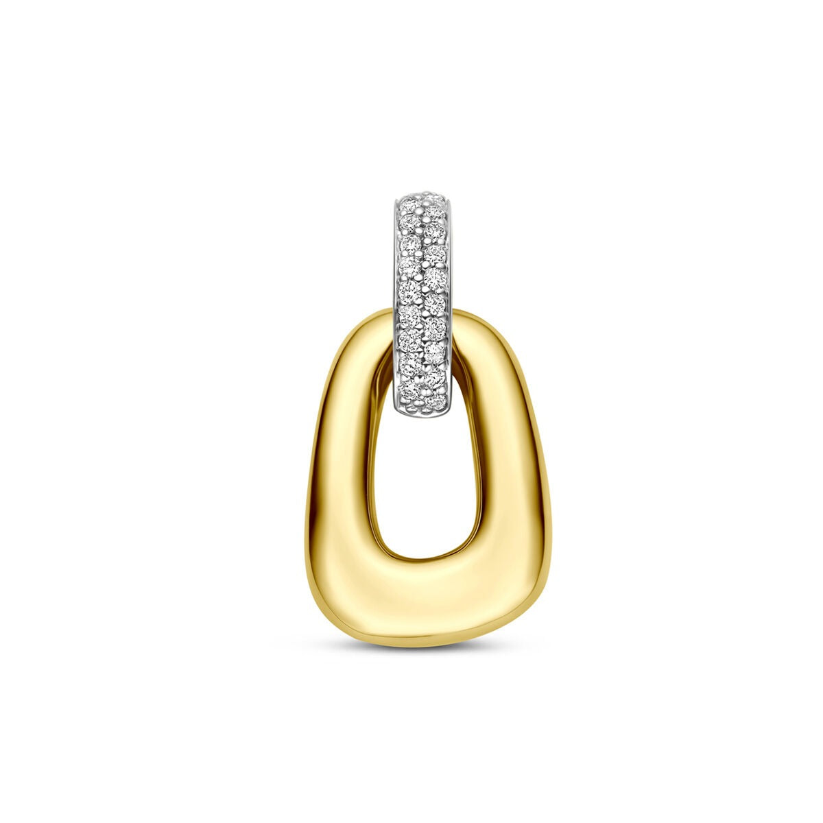 Bicolor Anhänger aus 14 Karat Gold mit glänzender, ovaler Form und besetzt mit 0,07 ct Diamanten