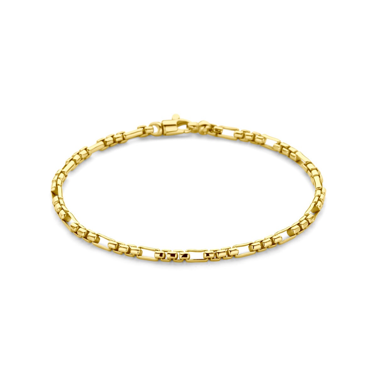 Damenarmband aus 14k Gelbgold mit silberner Mitte, 3 mm breit, mit feinem, strukturiertem Design