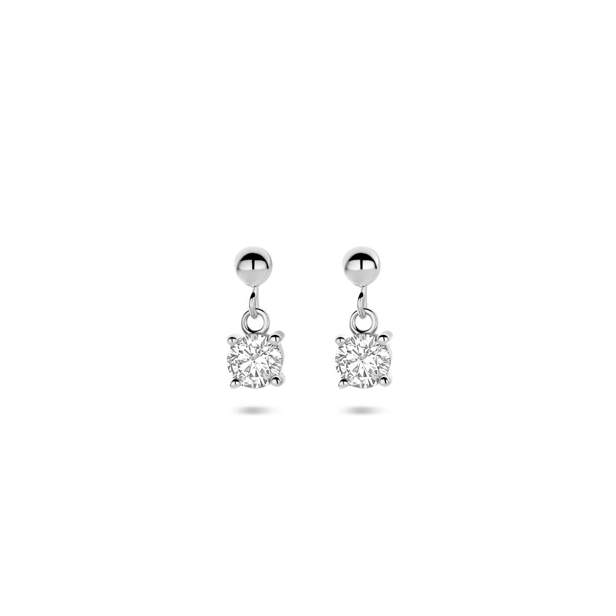 Gerhodinierte silberne Ohrringe mit Zirkonia, 11 mm lang, in quadratischer Form mit funkelndem Stein