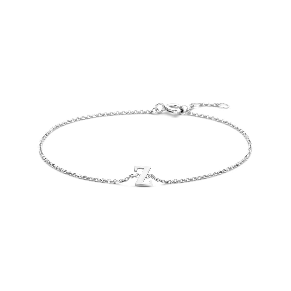 Armband aus rhodiniertem 925 Silber mit Buchstabenanhänger 'Z' und feiner Kettenstruktur