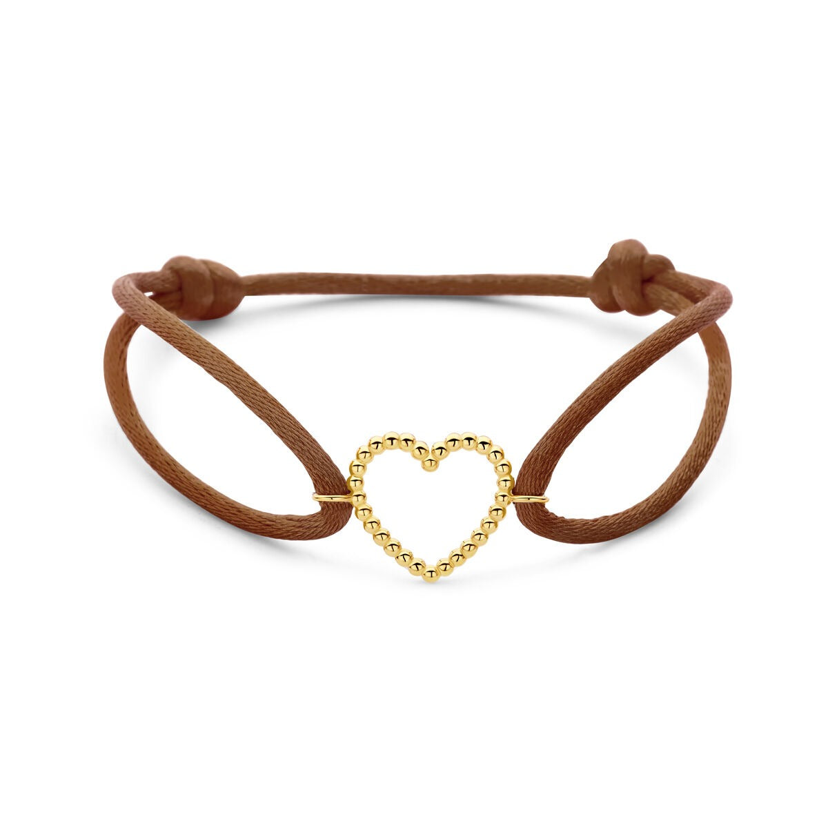 Braune Satinarmband mit goldenem Herz aus 14 Karat Gold