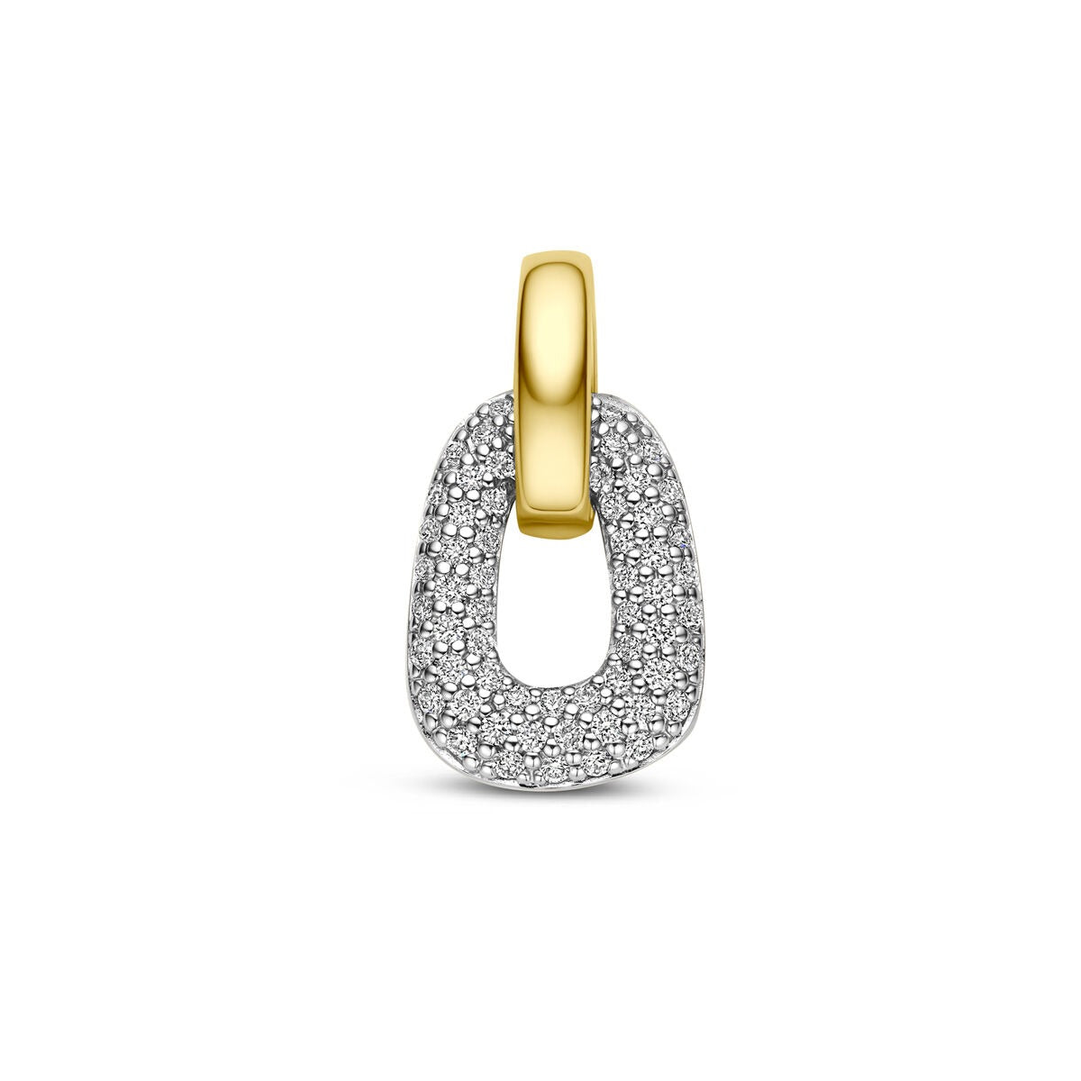 Bicolor Anhänger aus 14k Gold mit diamantbesetztem, ovalem Element und gelbem Aufhängering