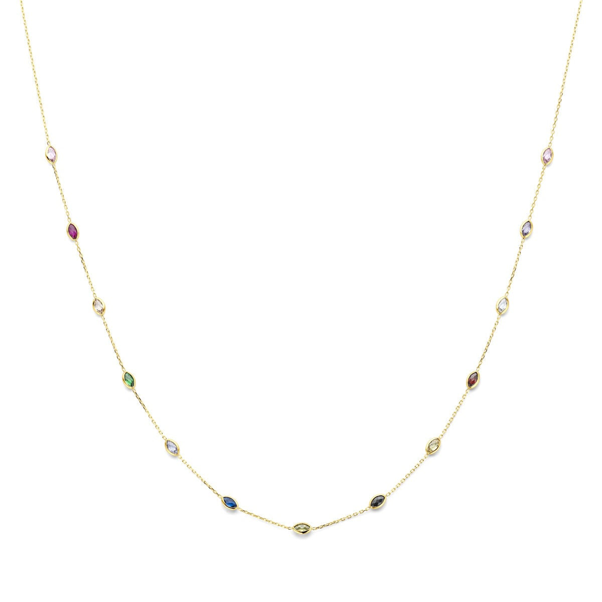 14k gelbgoldenes Collier mit bunten Zirkonia, verstellbar von 41 bis 45 cm