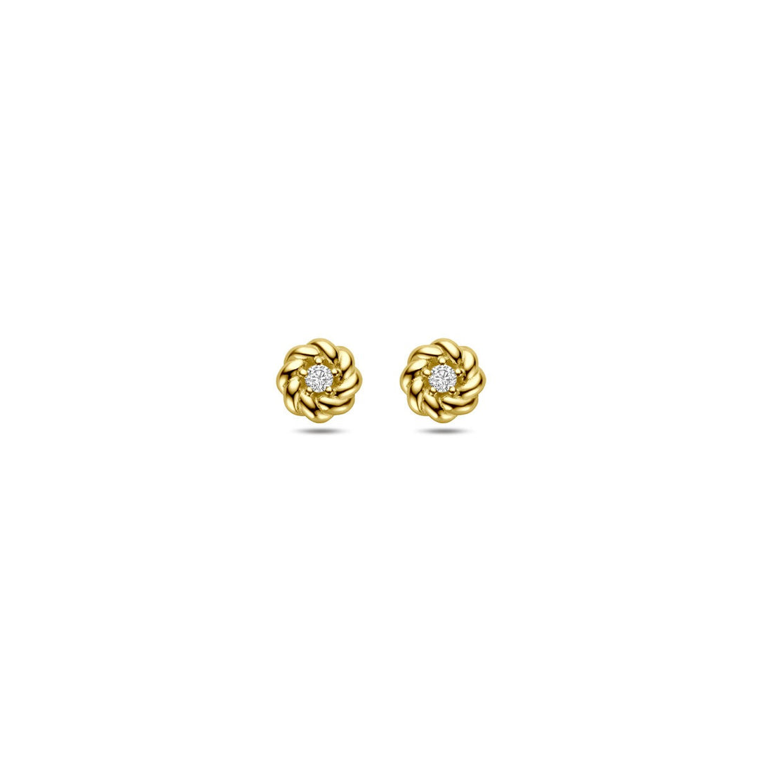 14k Geelgouden dames oorknoppen met zirkonia – 5 mm