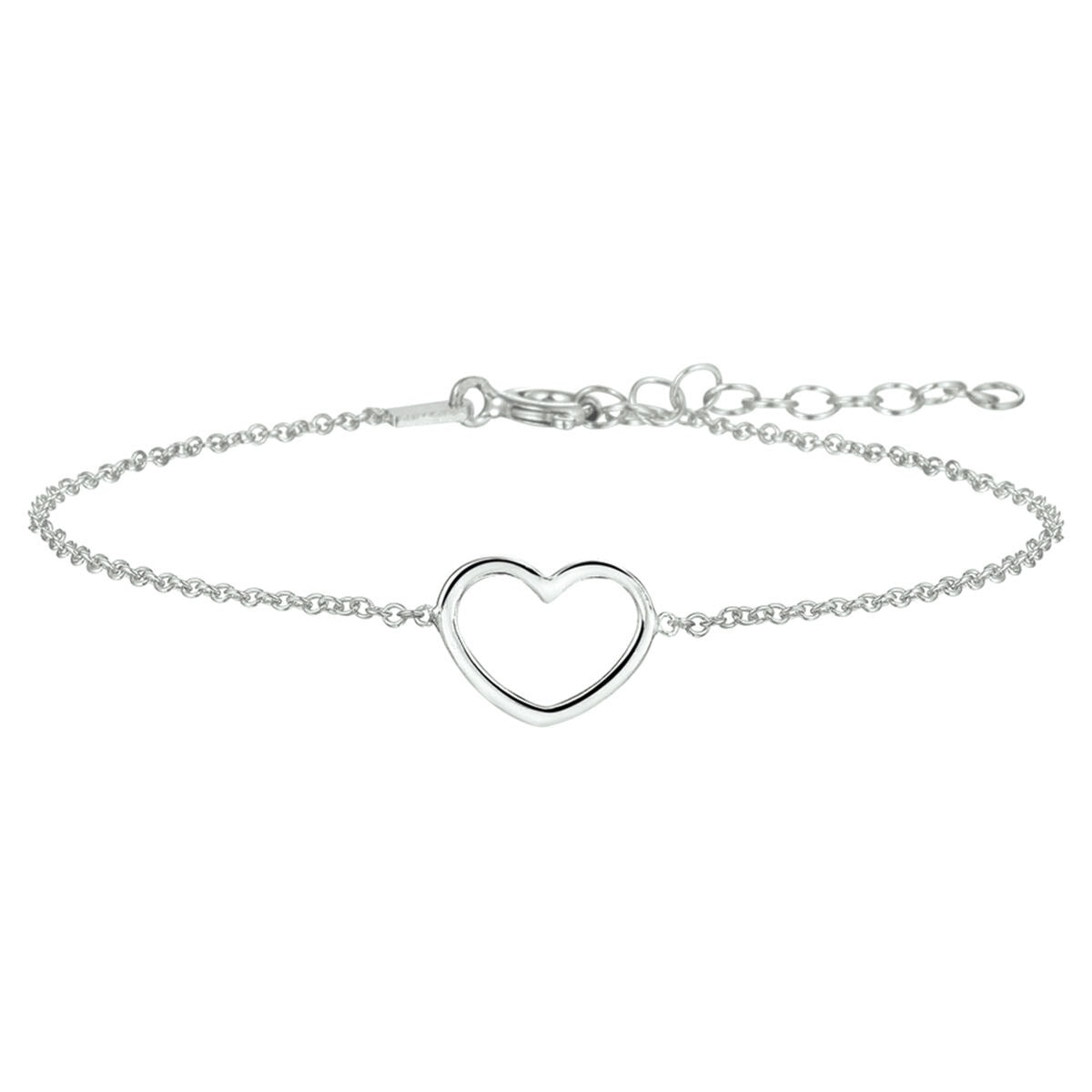 Armband aus rhodiniertem 925 Silber mit herzförmigem Anhänger und feiner Kette
