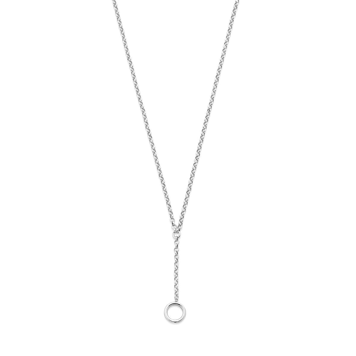 Y-Collier aus rhodiniertem 925 Silber mit runder Anhänger und gedrehtem Design