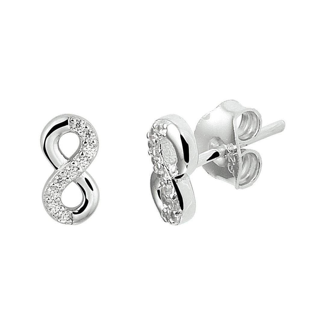 Gerhodineerde 925 zilveren infinity oorknoppen met zirkonia
