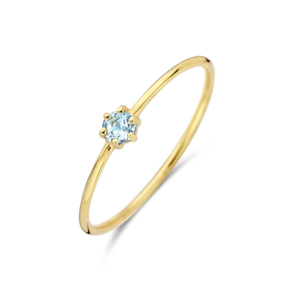 Ring aus 14k Gelbgold mit aquamarinfarbenem, brillant geschliffenem Edelstein