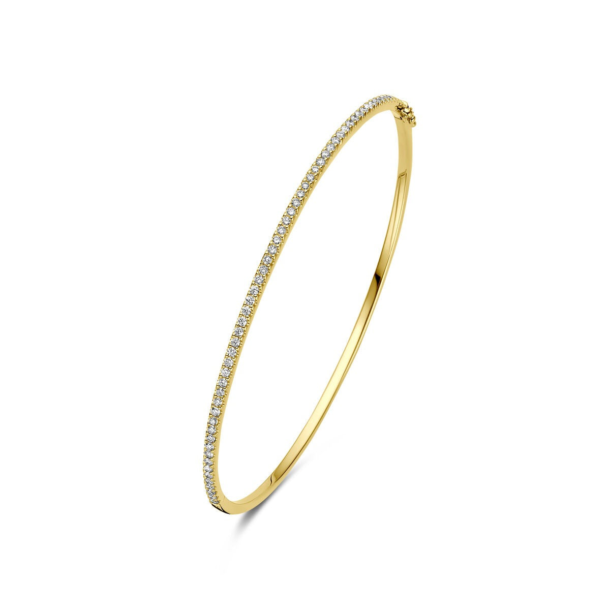 14k gelbgoldene Bangle mit Diamanten entlang der Fassung