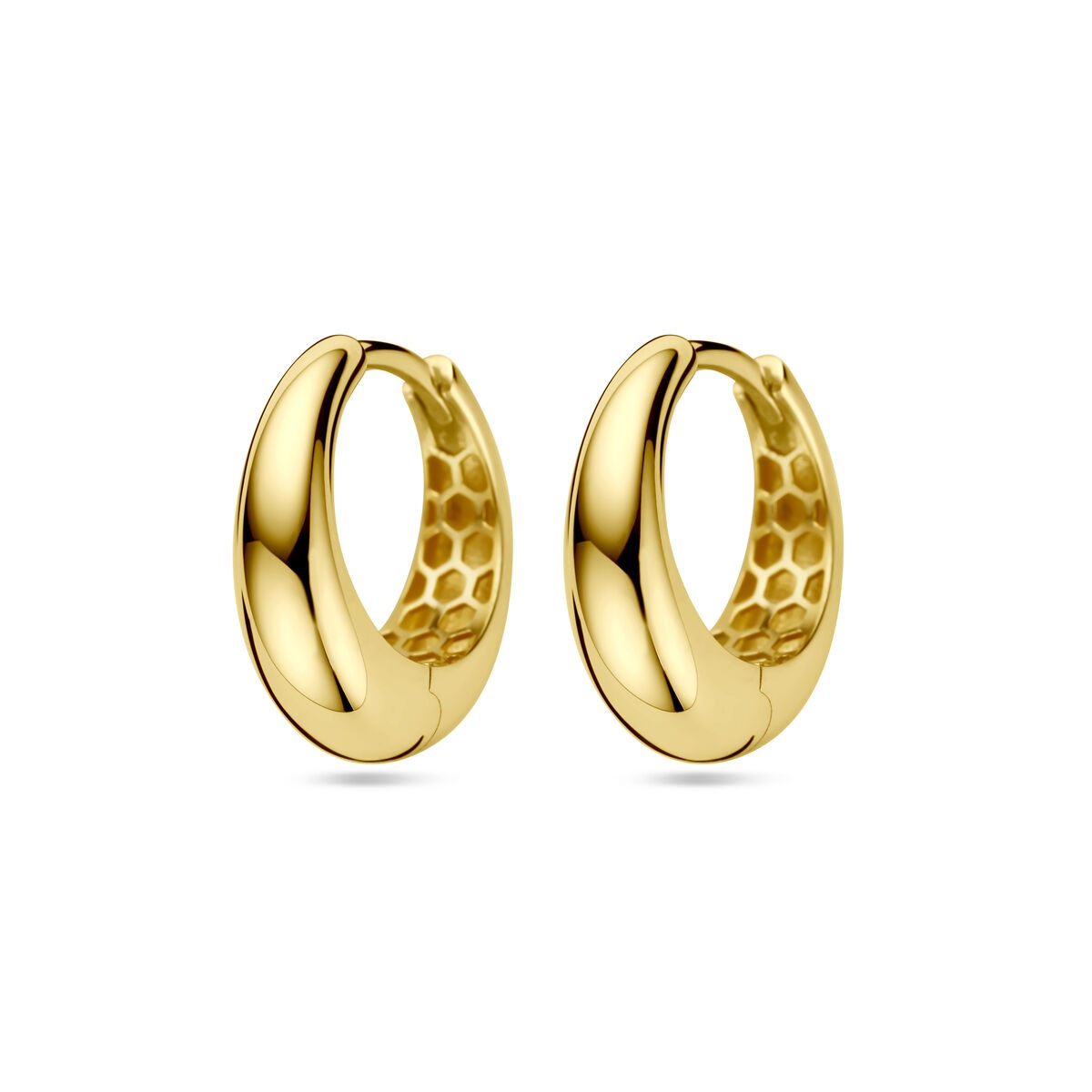 Klapp-Ohrringe aus 9 Karat Gelbgold mit einer Größe von 14 mm und glänzender Oberfläche