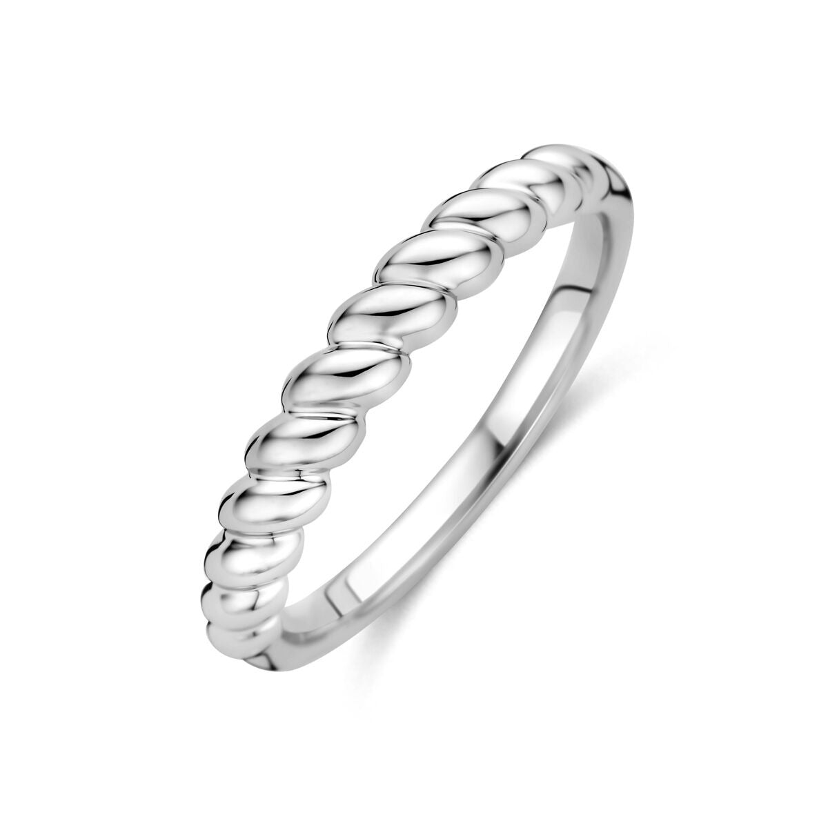 Ring aus rhodiniertem 925 Silber mit gewelltem Design und glänzender Oberfläche