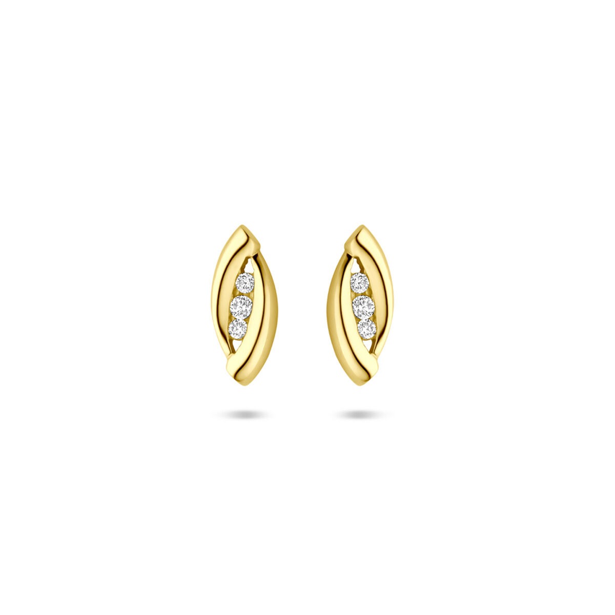 14k gelbgoldene Ohrstecker mit funkelnden Zirkonia in geschwungenem Design